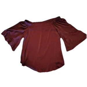 J Lo Silky Off The Shoulder Purple Blouse 3/4 Bell Sleeve Embroidered Vamp Goth